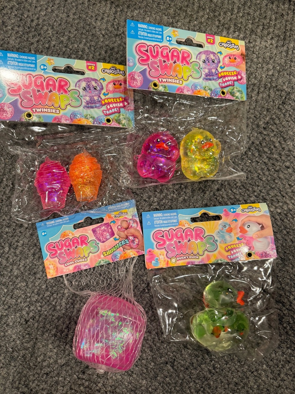 Set of 4 Sugar Swaps Assorted Squishy Toys - Pink, Orange, Yellow, Green, Purple